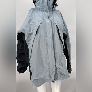 Helly Hansen Rain Jacket Women's Large Gray Windbreaker Vented Hood Cinched VTG